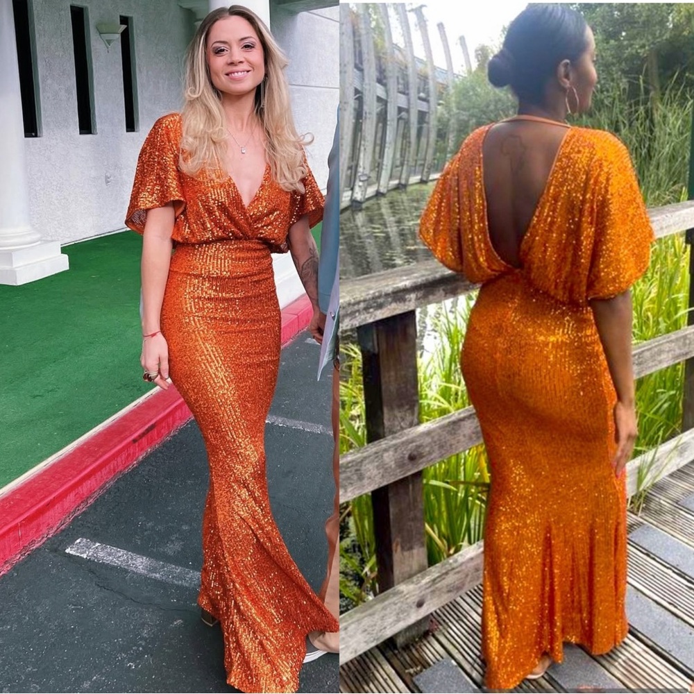 Rust Kimono Sleeve Maxi Occassion Dress - Picture 9 of 17